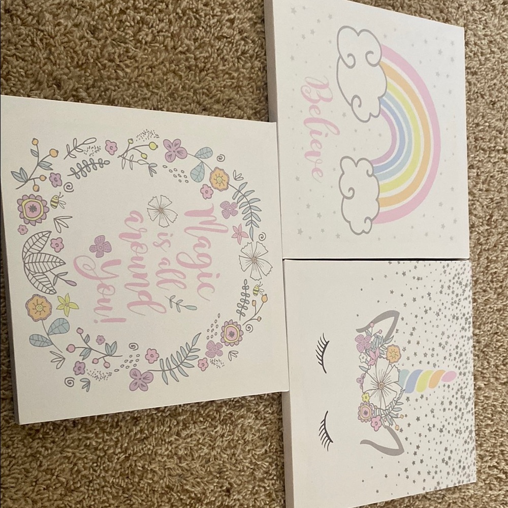 Magical Unicorn and Rainbow Wall Art Set